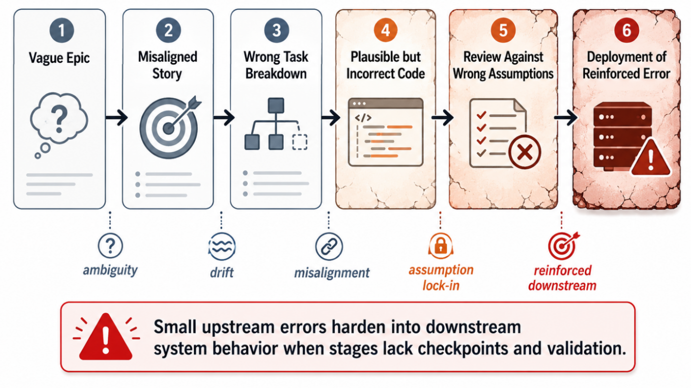 Error ossification: each layer inherits and amplifies the errors before it.